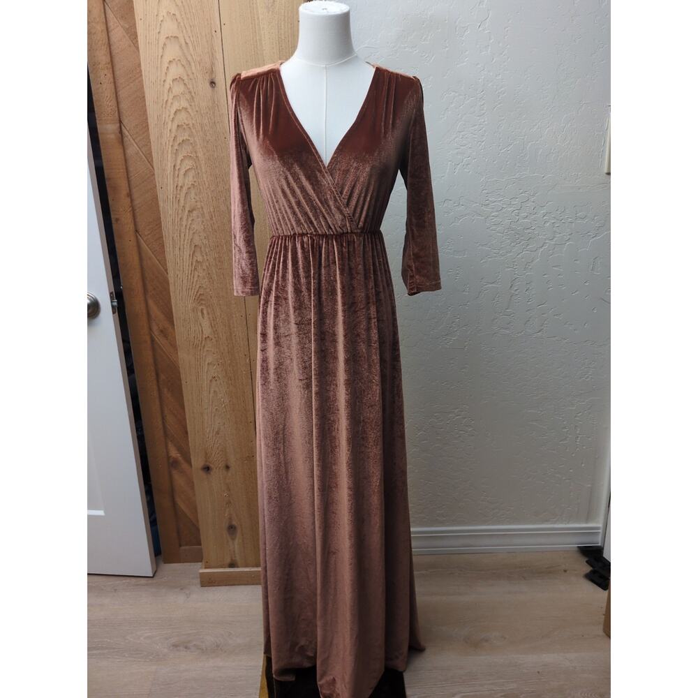 Baltic Born XS Sofia Velvet Maxi Dress In Spice Extra Small V-Neck Orange Brown